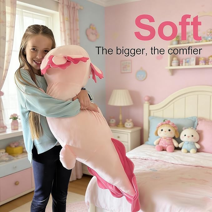 BENINY 39-Inch Giant Hot Pink Axolotl Plush Pillow - Extra Soft Huggable Stuffed Animal, Big Cuddly Toy Gift for Girls & Kids, Holiday Birthday