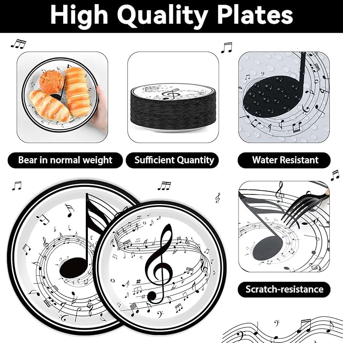 200Pcs Musical Note Plates Napkins Music Notes Themed Party Tableware Set Baby Shower Dinnerware Disposable Music Dessert Plates for Concert Birthday Party Baby Shower Decor Supplies Serve 50