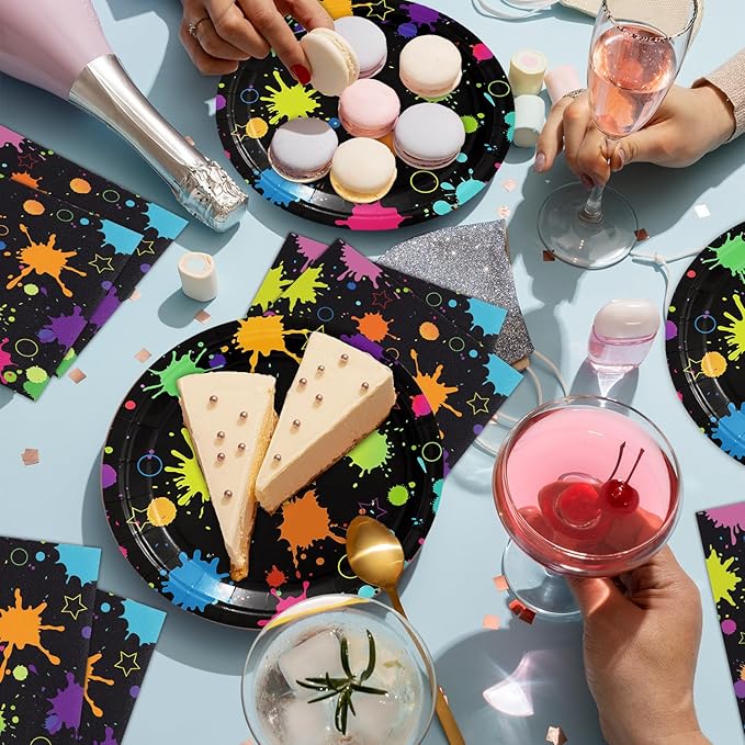 40pcs Neon Party Supplies Paper Plate and Napkins Neon Glow Birthday Colorful Graffiti Party Decoration for Glow Kids Baby Shower Birthday Decorations
