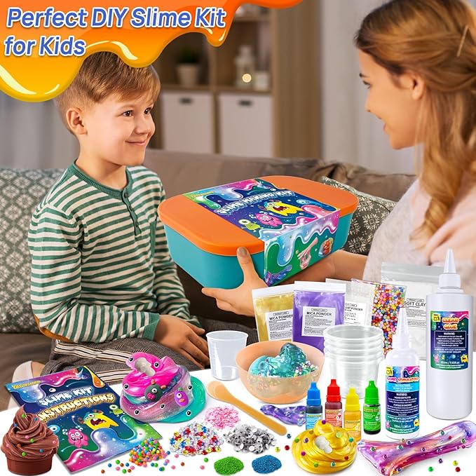 YOPINSAND Monster Slime Kit for Girls, Galaxy Slime Making Kit for Girls Boys 3-12, Glimmer Crunchy, DIY Slime Kit with Add-ins, Foam Balls, Charms, Glitters,Party Favors Gift Toys for Kids