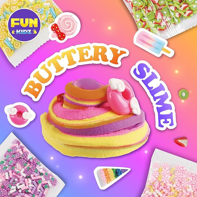 1:1 Buttery Glue Slime Kit for Kids Ages 8-12, FunKidz Ice Cream Slime Making Kits for Girls Toys Includes 19 Pieces Supplies to Make Butter Slime Activity Party Gifts