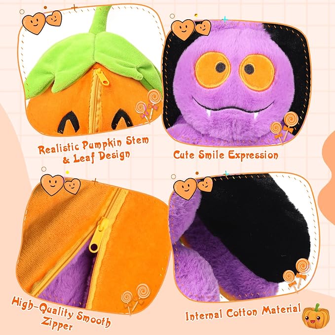 MIAODAM Bat Stuffed Animal, 11inch Reversible Pumpkin Bat Plush, Cute Plushies Toy Gift for Kid Toddler Girls Boys