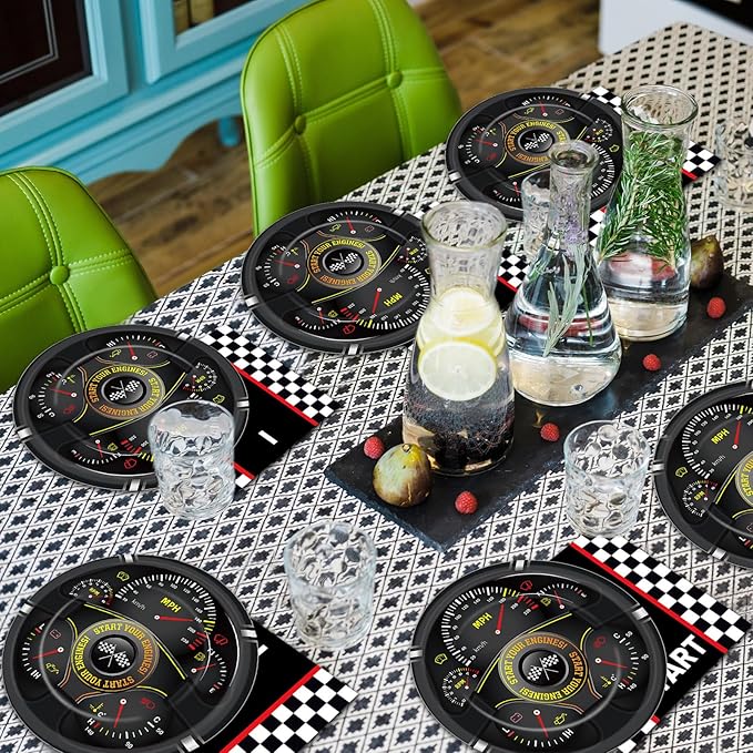 50Pcs Race Car Party Plates and Napkins Race Car Birthday Party Decorations Racing Themed Paper Dessert Plates Start Your Engines Tableware Set Serves 25 Guests Kids Boys Baby Shower Party Supplies