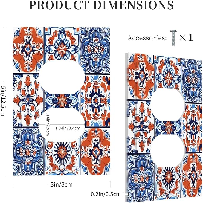 Outlet Covers Colorful Talavera Mexican Tile 1 Gang Duplex Light Switch Cover Decorative Switch Plates Electrical Receptacle Faceplate Wall Plate For Bathroom Kitchen Decor