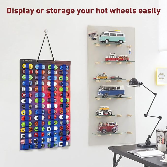 Hanging Storage Organizer for Toy Cars Felt Display Case Hold Up 60 Toy Cars (Without Accessories) (Colorful)