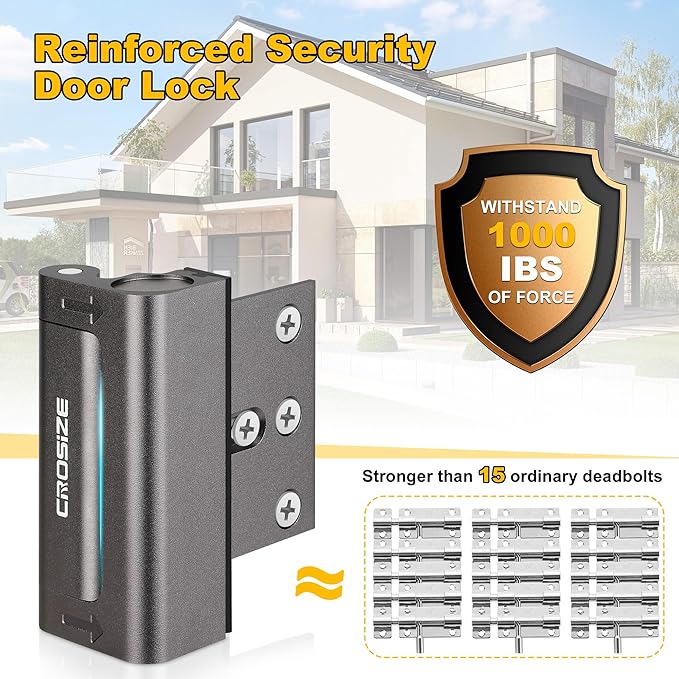 Home Security Door Lock, Upgraded Metal Door Reinforcement Lock, 3" Withstands 1000 lbs of Impact for Inward Swing Doors, Defender Door Locks for Kids Safety, Prevent Unauthorized Entry, Dark Gray