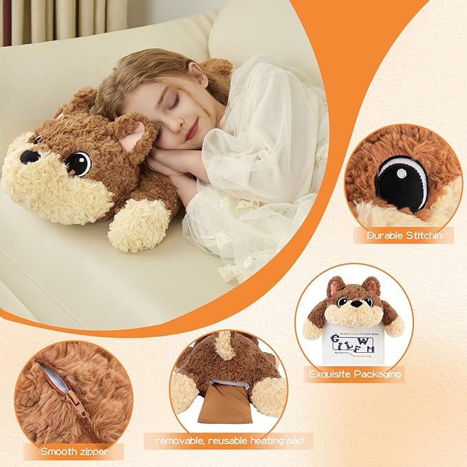 GILFWM 26" 5 Lbs Weighted Stuffed Animals Dog, Heatable and Coolable Weighted Plush with Microwavable Heating Pad,Removable Soft Washable Cute Plushie Pillow Toy Gifts for Adults and Kids