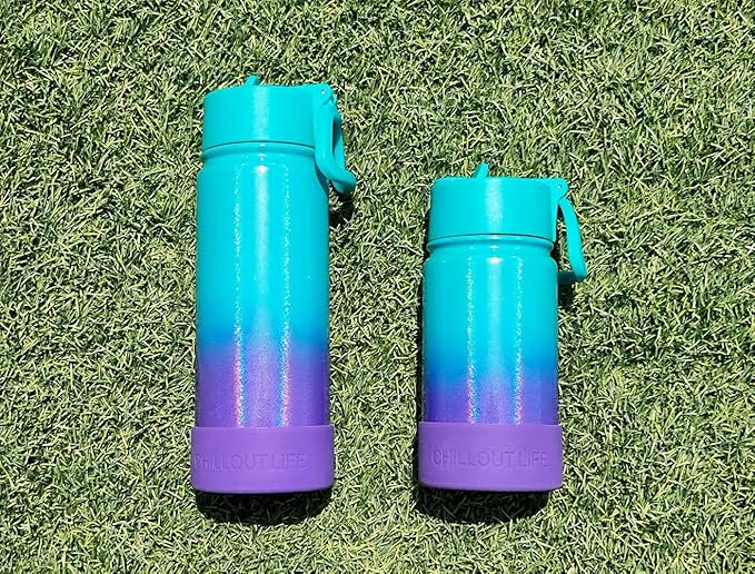 CHILLOUT LIFE 17 oz Kids Insulated Water Bottle for School with Straw Lid Leakproof and Cute Waterproof Stickers, Personalized Stainless Steel Thermos Flask Metal Water Bottle for Girls & Boys