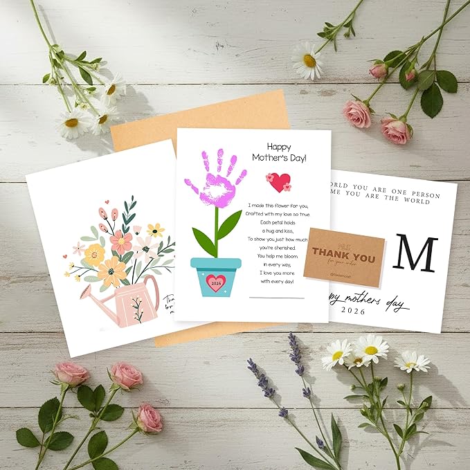 Mothers Day Handprint Kit, DIY from Kids – Flower Handprint Craft Keepsake for Mom or Grandma, Toddler & Preschool Art Activity, Cute Handmade Memory Gifts for Mother’s Day