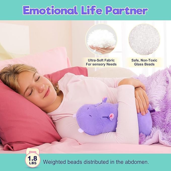 Onsoyours Original Hippo Weighted Stuffed Animals - 13.8" 1.8lbs Kawaii Comfort Hippopotamus Plush, Soft Hugging Plushies Toys Gifts for Kids & Adults