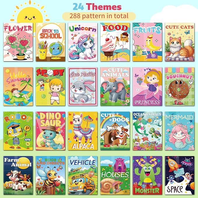 Kalysky 24 Pack Mini Coloring Books for Kids Ages 4-8 (7 * 5.1in), Party Favors Bulk Coloring Books for Toddlers 1-3, 288 Different Illustrations, Birthday Goodie Bags Stuffers for Kids