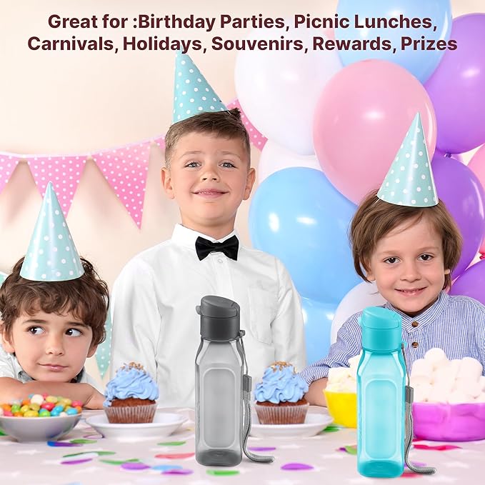 MILTON Bulk Water Bottles Set of 4 – 10 and 17oz Multicolor Bottles for Kids and Adults – Leak Proof with Carry Strap – Square Reusable Bottles for Juice, Drinks BPA-Free Dishwasher-Safe
