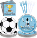 96Pcs Blue Soccer Birthday Party Supplies Blue Soccer Star Plates and Napkins Football Champion Themed Tableware Set for Sports Fans Football Theme Birthday Party Supplies，Serves 24