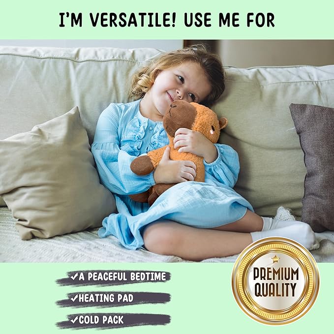Capybara Microwavable & Weighted Stuffed Animals - 1.5 Lbs Unscented Heating Pad for Period Cramps Pain Relief and Anxiety, Cute Capybara Plush Toys Gifts for Women Girls Adults and Kids by Happy Fuel