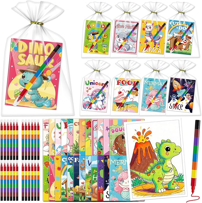 Kalysky 24 Pack Mini Coloring Books with Stackable Rainbow Crayons for Kids Ages 4-12 | Birthday Party Favors, Goodie Bag Stuffers,Classroom Prizes,Return Gift–Bulk Coloring Activity Set for Toddlers