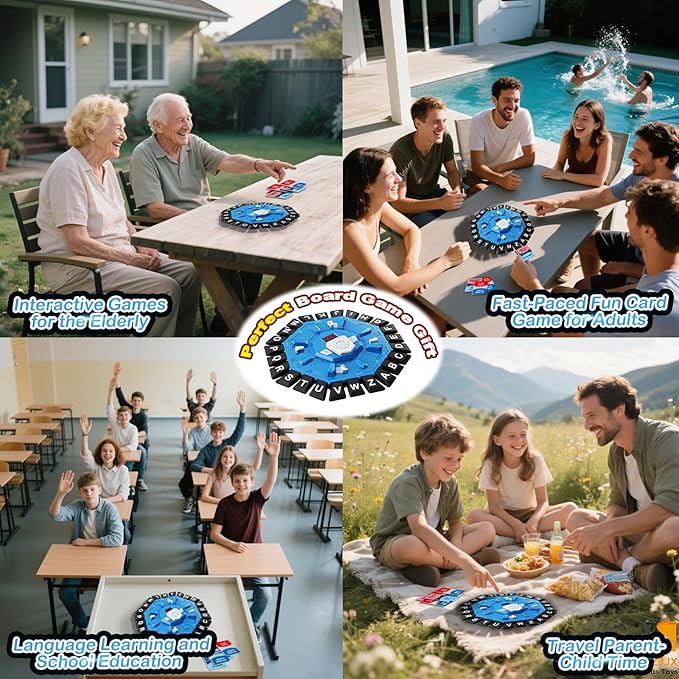 Word Game Family Board Games for Kids & Adults with 2 Modes,220 Topic Categories 24 Letters Pressing Games,Fun Fast-Paced Learning Game with English Pronunciation for Boys Girls Age 3+,35 Cards,Blue