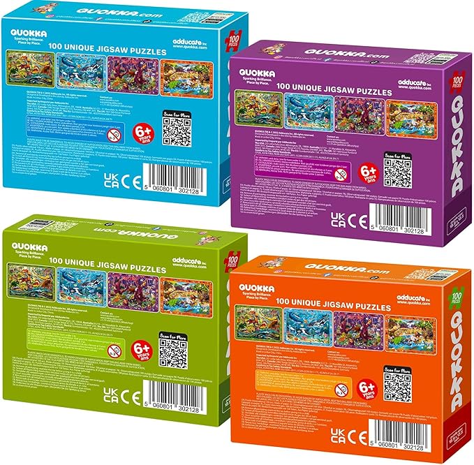 QUOKKA 100 Piece Puzzles for Kids Ages 4-6 - 4 Jigsaw Puzzles for Kids Ages 6-8 - Search and Find Game with Animals, Dinosaurs for Childrens 5-8 - Learning Educational Toys for Boys and Girls 8-11