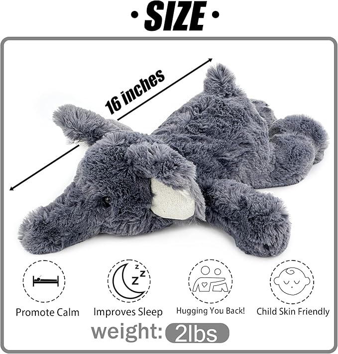 YOUBLEK 16" | 2 Pounds Gray Elephant Weighted Stuffed Animals,Sensory Comfort Plush Throw Pillow Toy,Kawaii Plushies Hugging Toy Gifts for Kids & Adults (Elephant, 16 inch 2 Pounds)
