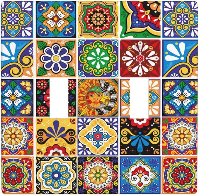 Talavera Mexican Tiles Double Light Switch Cover Plates Decorative 2 Gang Wall Plate Double Toggle Lightswitch Cover