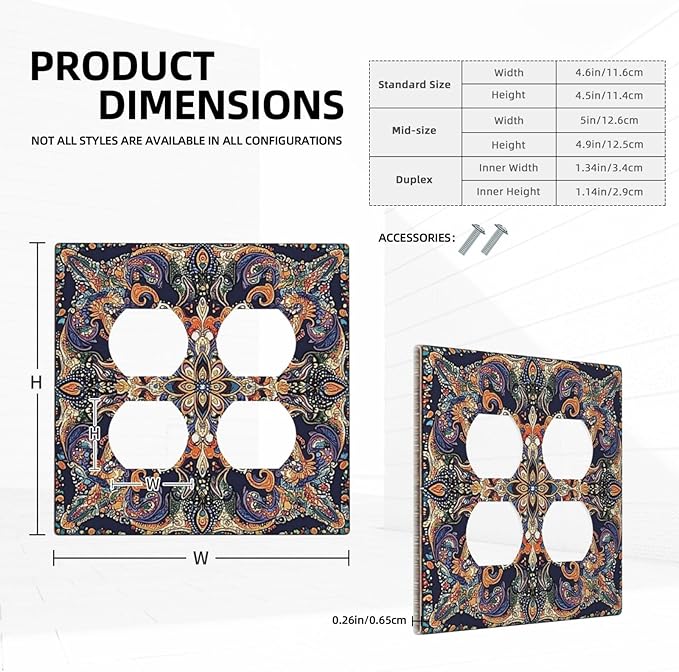 Outlet Covers Mandala Petals Retro Flowers 2 Gang Double Duplex Decorative Light Switch Covers Electrical Wallplates Socket Faceplate For Bed Room Home Decor