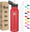 Han's Bottle Sports Water Bottle - 24 Oz, Straw Lid, Leak Proof, Vacuum Insulated Stainless Steel, Double Walled, Thermo Mug,Red