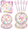 Butterfly Party Supplies for 24 Guests – 96 Pcs Pink Butterfly Disposable Party Tableware Set with Plates, Napkins and Forks, Birthday Decorations for Girls, Baby Shower & Spring Party