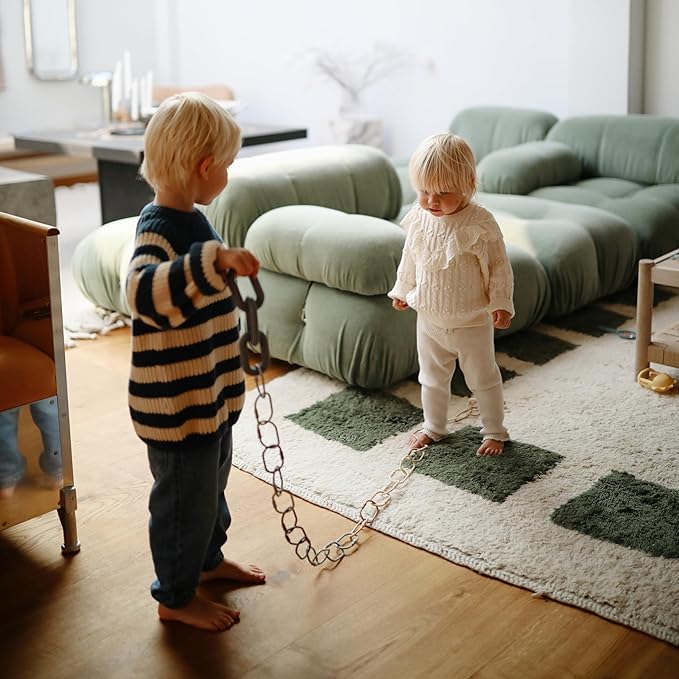 mushie Baby Chain Link Rings Toy 12 Count | Multiuse Car Seat Stroller Connecting Toy (Natural, Stone, Tradewinds)