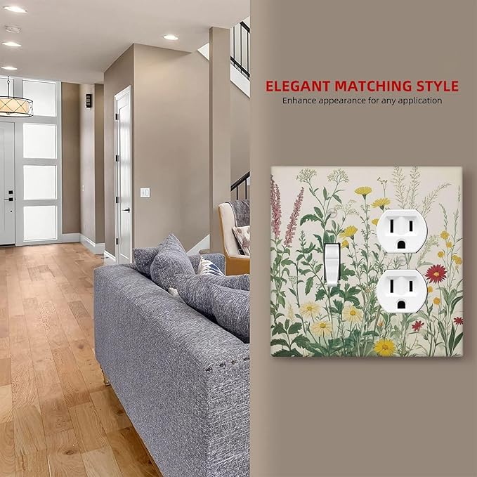 Rustic Wildflower Green Plants Daisy Floral Wallplates 1 Toggle 1 Duplex Switch Plate Electrical Gfci Faceplate Decorative Light Switch Covers For Farmhouse Bed Room Decor