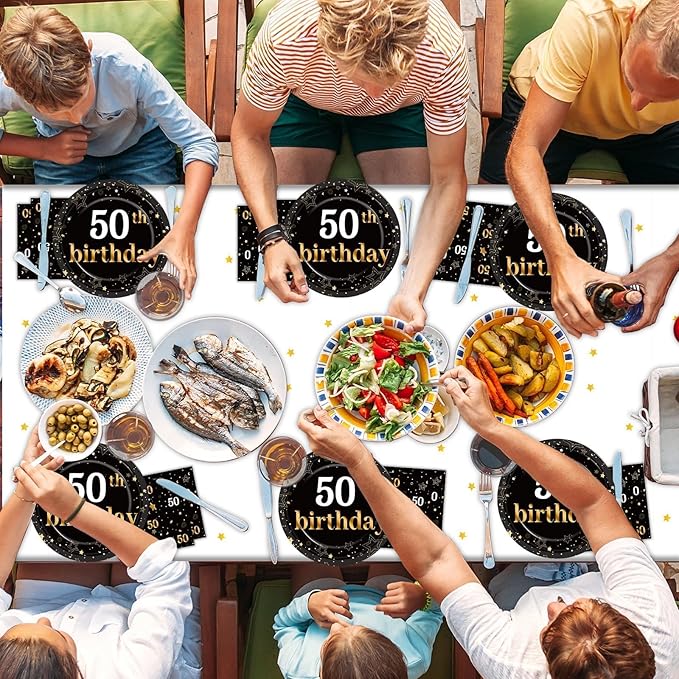 50th Birthday Party Supplies Serves 24 Black and Gold 50 Years Old Party Paper Dessert Plates Napkins Cheers to 50 Years Decorations Tablecloth Set Tableware Kit for Man Retirement Graduation