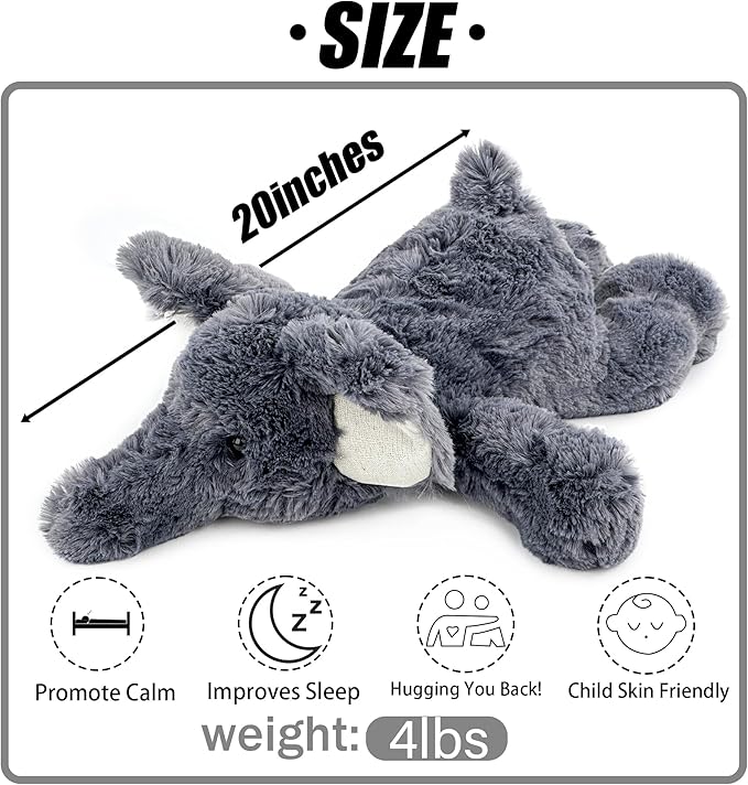 YOUBLEK 20" | 4 Pounds Weighted Stuffed Animals,Sensory Comfort Plush Throw Pillow Toy, Soft for Home & School, Kawaii Plushies Hugging Toy Gifts for Kids & Adults (Elephant, 20 inch 4 Pounds)