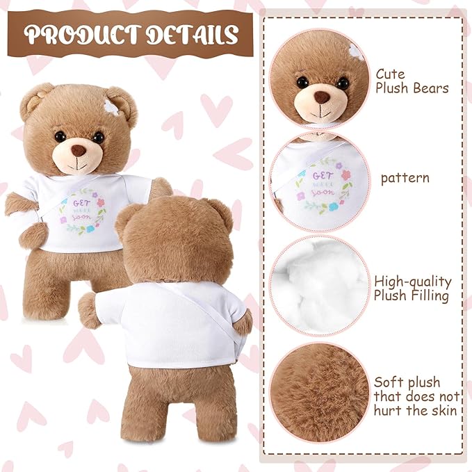 Deekin Get Well Soon Gifts for Kids Injured Recovery Bear Stuffed Animal Gifts Bear for Kids Adult with Broken Arm After Surgery Soft Bandage Plush 10 Inches(Brown,Arm Injury)
