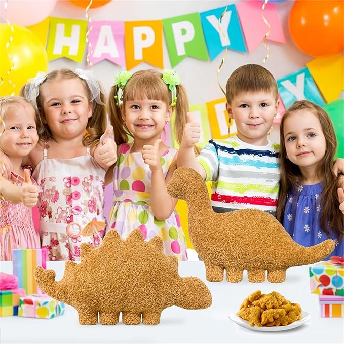 Andywoo Dino Chicken Plush Nuggets Pillow for Funny Birthday Gifts, Cute Funny Stuffed Animals Toy for Boy and Girl, Dinosaur Gifts for Kids Teens and Adults (3 Pack, Small)