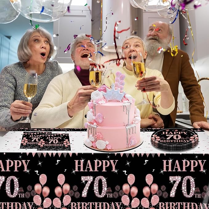 41Pcs Rose Gold 70th Birthday Decorations for Women,Vintage 1956 Aged 70th Birthday Tableware Decorations Includes Happy 70th Birthday Plates,Napkins and Tablecloth for 70 Years Old Birthday Supplies