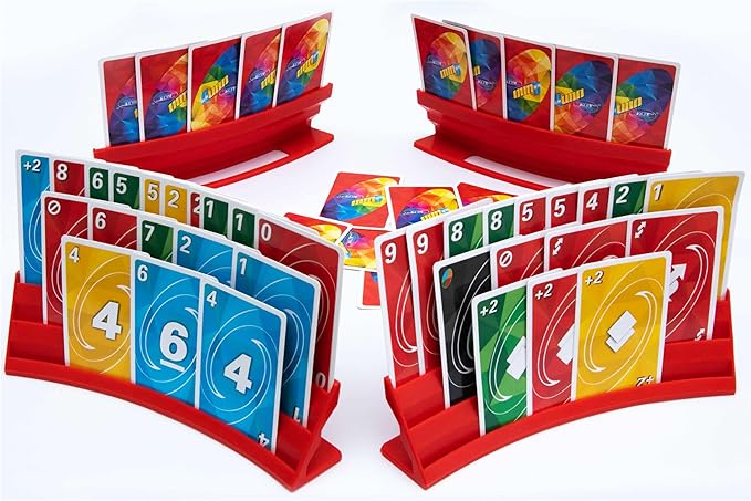 BORICO Card Holders for Playing Cards - 4 Pack Playing Card Holder for Kids and Adults,Stackable Storage Game Card Tray for Arthritis Patients with a Travel Pouch (Red)