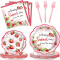 Qyeahkj 100 Pcs Strawberry Baby Shower Party Plates Napkins Forks Supplies Set Sweet Berry Tableware Party Supplies A Berry Sweet Baby Is On The Way Strawberry Dinnerware Decorations Favors Serve 25