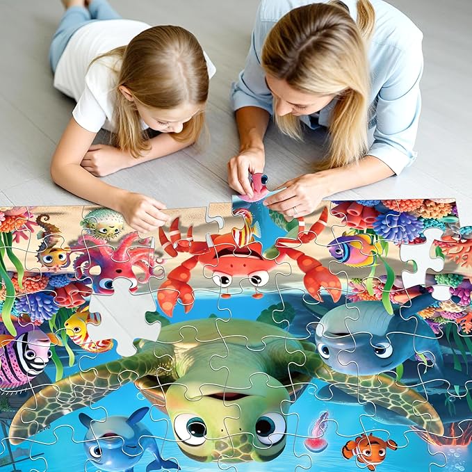Jumbo Floor Puzzle for Kids,48 Piece Animal Large Jigsaw Puzzles,Learning Educational Toys for Toddlers Ages 3-5,Sea Turtle Puzzle Children Easter Gift for Boy Girl Ages 4-8