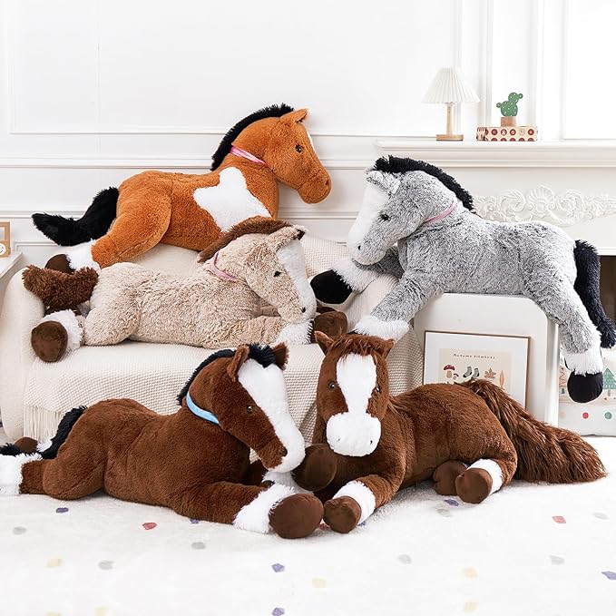 Tezituor 3ft Large Realistic Horse Stuffed Animal, 35.4 Inches Big Stuffed Pony Plush Toys for Ridding, Hugging Soft Horse Plush Theme Body Pillow Christmas Birthday Gift for Boys Girls
