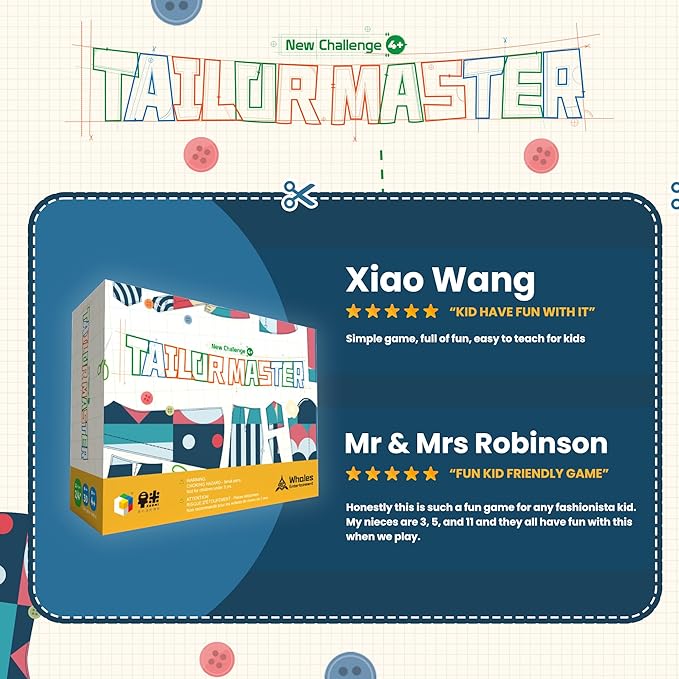 Whales Entertainment| Tailor Master New Challenge Expansion 4+| Preschool Memory & Matching Game for Kids| Educational Board Game| 2 Player Competitive Board Gameplay,Fun Games for Kids & Parents