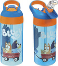 Zak Designs 17.5 oz Riverside Bluey Kids Water Bottle with Straw and Built in Carrying Loop Made of Durable Plastic, Leak-Proof Design for Travel, 2PK Set