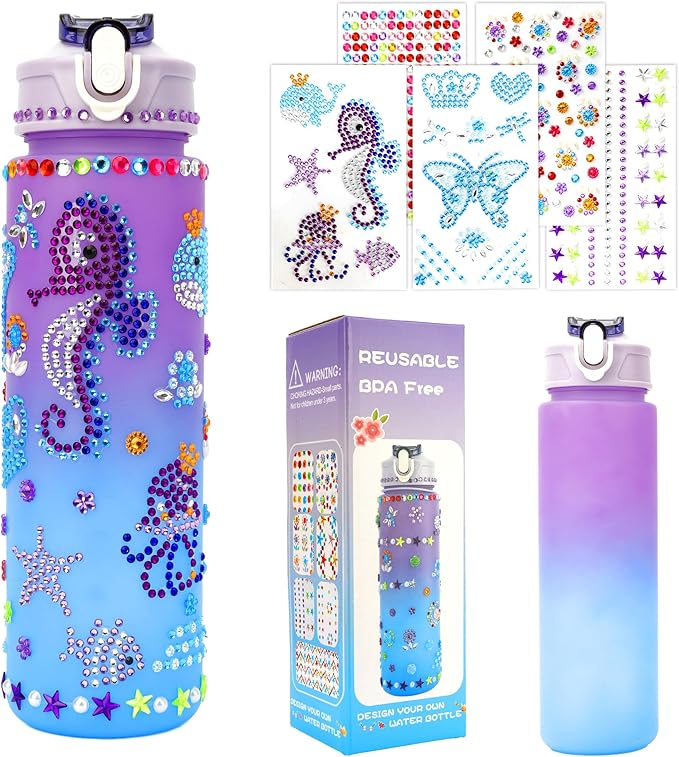 Gifts for Girls, Decorate Your Own Water Bottle Kits for Kids 4 5 6 7 8 9 10 Year Old Girl, Fun DIY Arts and Crafts Gift Toys for Kids Age 4-5-6-8-10-12, Birthday Graduation Gifts for Kid Girl Teens