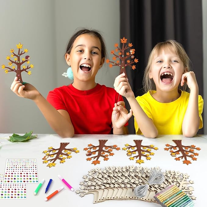 gisgfim 16 Pack Fall Wind Chime Crafts Kits for Kids Make Your Own Thanksgiving Maple Tree Wind Chime Wooden DIY Arts and Crafts for Autumn Party School Classroom Decorations Supplies Birthday Favors
