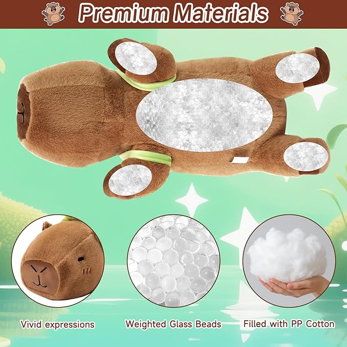 SQEQE Weighted Stuffed Animals Capybara Plush, Weighted Capybara Stuffed Animals with Turtle Backpack, Soft Pillow Toy for Kids Adults, Valentines Gifts, Birthday Presents 13.8 Inch, 1.7 Lbs