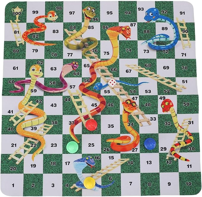 TOPINCN Snakes and Ladders Board Game Set, Rubber Portable Family Board Game for 2-4 Players with Simple Rules, for Home Office School Travel Picnic