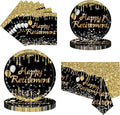 Retirement Party Plates and Napkins Set,Happy Retirement Party Supplies Decorations for Men Women Gold and Black Disposable Tableware Kit, Serves 25