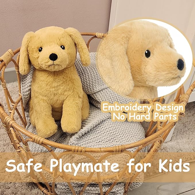 WEIGEDU Labrador Golden Retriever Stuffed Animal Dog Puppy Plush Toy with Embroidered Eyes for Babies Toddlers Kids Adults Ages 1 and Up, No Hard Parts, Machine Washable 12 inches