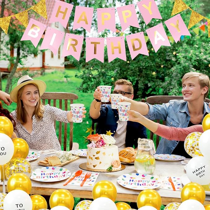 Happy Birthday Plates and Napkins Party Supplies Set,90Pcs Birthday Plates and Napkins Tableware Sets with Forks Cups,Disposable Colorful Birthday Party Decorations