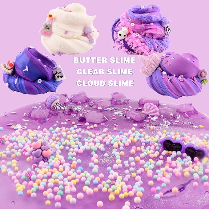 6 Pack Slime Kit, Purple Dream Slime Kids, Cloud Butter & Clear Slime, Party Favors, Toys for Girls Boys Ages 5 6 7 8 9 10 11 12, Goodie Bag Stuffers, Birthday Gift Ideas Cute Stuff