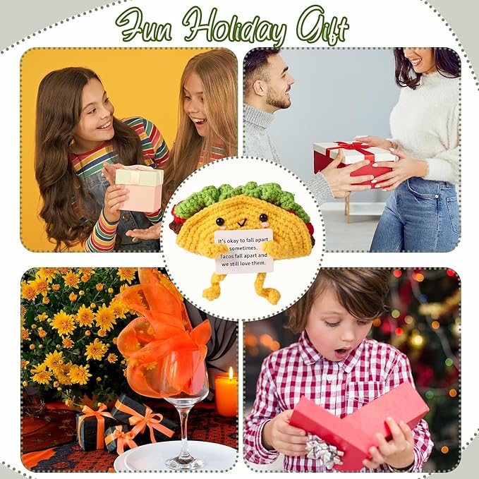 Positive Support Taco, Inspirational Crochet Taco Encouragement Knitted Potato Wool Doll Motivational Handmade Toy for Cheer Up Gift Party Decoration