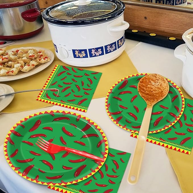100 Pcs Chili Cook Off Party Plates and Napkins Set Pepper Birthday Decorations Mexican Party Supplies Mayo Tableware Fiesta Themed Party Favors for Red Chili Party Decorations Serves 25
