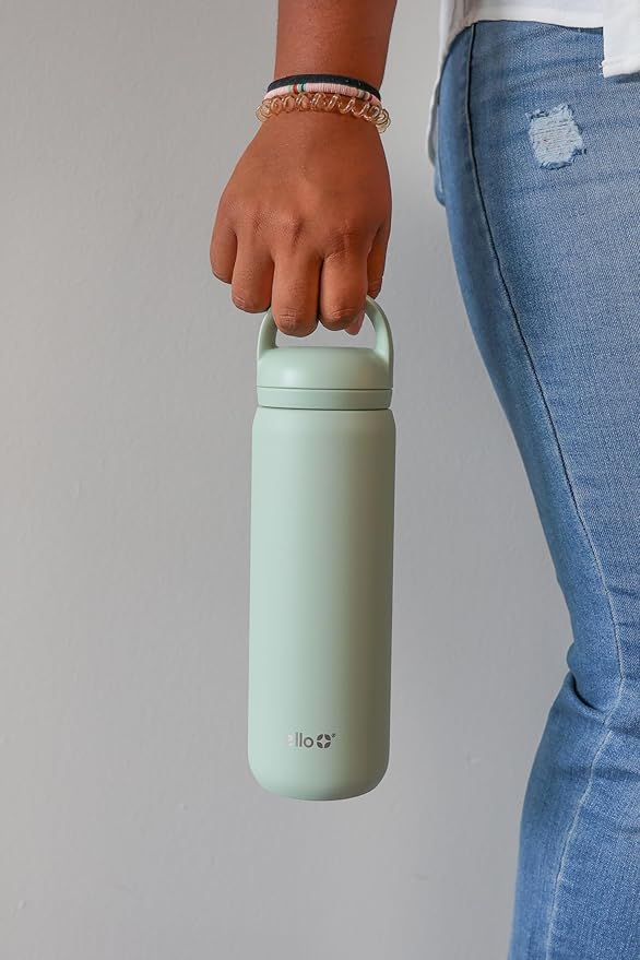 Ello Cooper 40oz Stainless Steel Water Bottle with 2 Lids Chug and Straw | Leak Proof | Double Walled and Vacuum Insulated | Built in Carry Loop | Dishwasher Safe | Sage